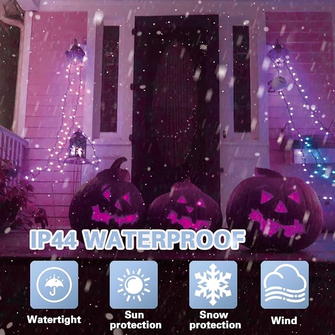 LAMPHOME 33ft 100 LED Purple Christmas Lights Outdoor Waterproof, Purple String Lights Plug in, 16Modes Twinkle Christmas Tree Lights, Halloween Decorations for Party Carnival Supplies Yard Garden