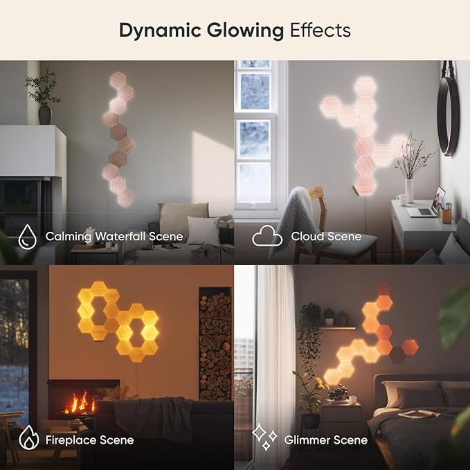 Nanoleaf Elements Wood Look Smart Wall Lights, Hexagon LED Wall Lights work with Alexa Google Assistant, Home Wall Decor for Living Room with Music Sync, Touch Control, Ambient White 1500-4000K, 13 PK