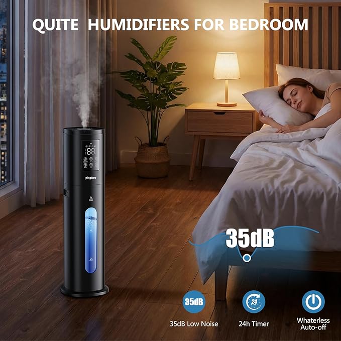 Humidifiers for Bedroom Large Room with 7L/1.85Gal Large Humidifier, Smart App & Remote Control, 4 Mist Levels Large Room Humidifiers for Home Midnight