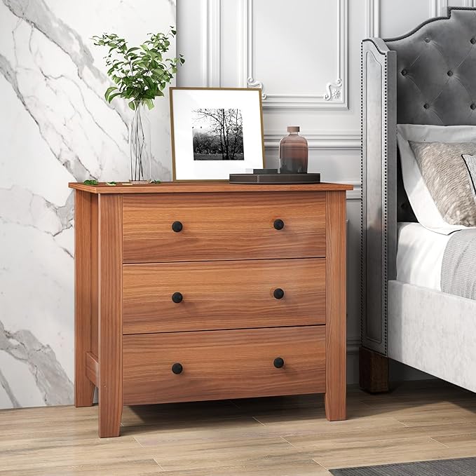 Giantex Small 3-Drawer Dresser for Bedroom - 28.5” x 18” x 26” Wide Chest of Drawers, Modern Large Nightstand, Storage Cabinet, Closet Storage Organizer for Living Room, Hallway (Walnut)