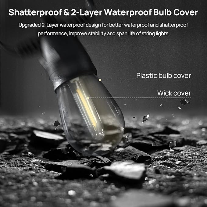 walsport 96FT LED Outdoor String Lights with S14 Shatterproof Plastic Bulbs (30+4 Spare) – ETL Listed IP65 Waterproof Heavy-Duty Patio Lights for Backyard, Bistro, Cafe Outdoor Lighting