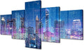 Wall Art for Living Room Wireless Network Picture Printing Meeting Room Wall Decor Company Corridor Wall Decoration 5 Panel Smart City Landscape Poster Frame and Stretched Ready to Hang 50x24 Inch