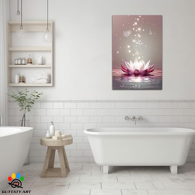 Zen Canvas Wall Art, White Lotus Flower Bloom in Water Wall Poster, Lotus Flower Canvas Art Print, Calm Relax Picture, Modern Framed Spiritual Home Artwork for Bathroom Spa Yoga Decor 28x40 inch