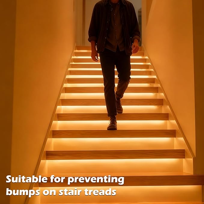 2 pcs Battery Powered motion sensor light strip,indoor,closet lights,flexible self adhesive led strips lights,hallway light,warm bedside lights,stair,bedroom,kitchens,living room,corridors,Cabinet