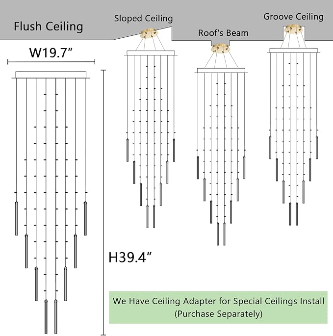 W20 x H40 Crystal Glam Chandelier Long Light Chandeliers with Dimmable Light Bulbs High Ceiling Light Fixtures for Foyer Entryway Living Room Stair Gold