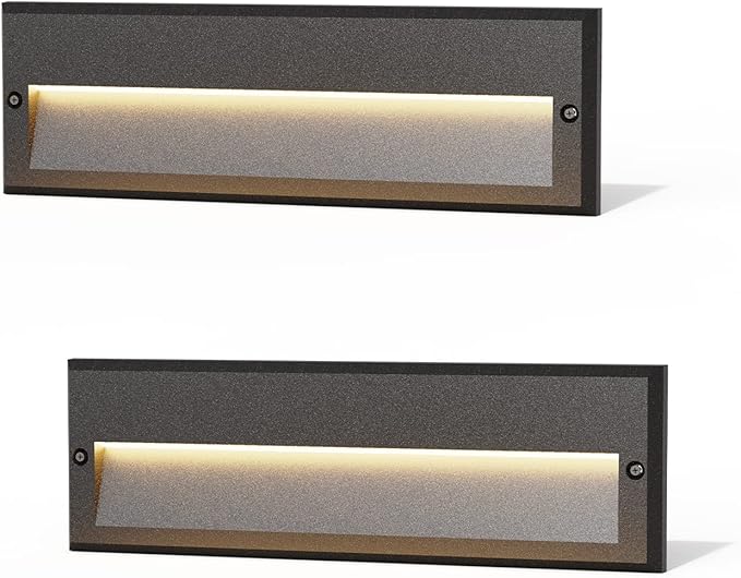 GOODSMANN Low Voltage Step Lights 10.6 Inch Outdoor 12V AC Landscape Stair Lights Wired 2PK 6W LED Electric Outdoor Deck Lighting Black Metal 122 Lumens 3000K Warm White with Cable Connectors