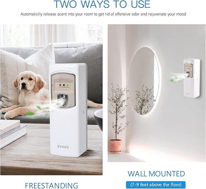 SVAVO Automatic Air Freshener Dispenser - Wall Mounted/Free Standing Auto Aerosol Spray Dispenser Programmable Fragrance Dispenser for Indoor-Bedroom, Hotel, Office, Commercial Place, White