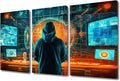 3 Panel Framed Wall Art Concept of Cybersecurity, Phishing, Cybercrime Picture Poster for Bedroom Living Room Wall Decoratio, Concept Art Gallery-Wrapped Ready to Hang, 36" Wx24 H
