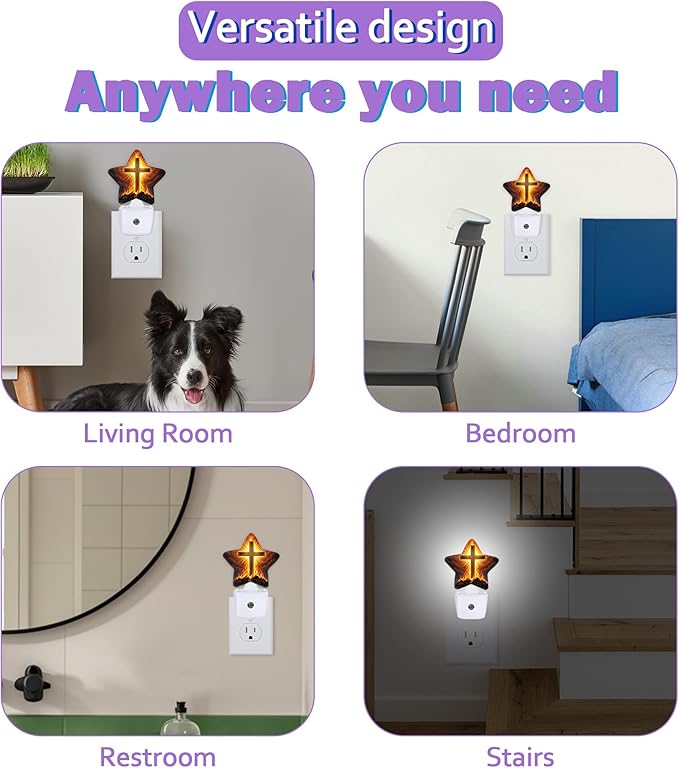 Easter Cross Night Lights Plug Into Wall,Fire Stone Dusk to Dawn Light Sensor Night Light for Kids, Energy Efficient Sleep Friendly Lamp for Bedroom Bathroom Nursery