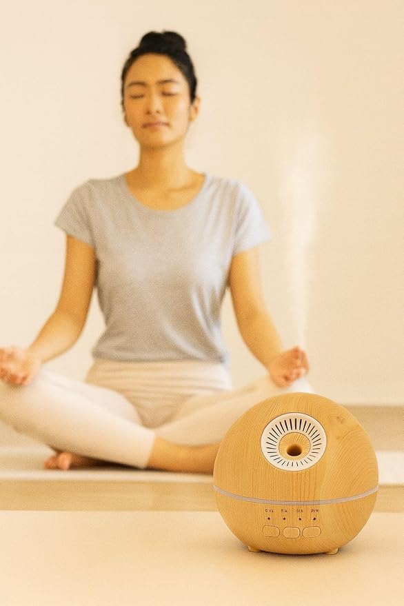 2-in-1 Air Humidifier & Aroma Diffuser Home Fragrance Room Decor Essential Oil Diffuser Humidifiers for Bedroom LED Light Color Changing Car Air Freshener (Light Wood-2)
