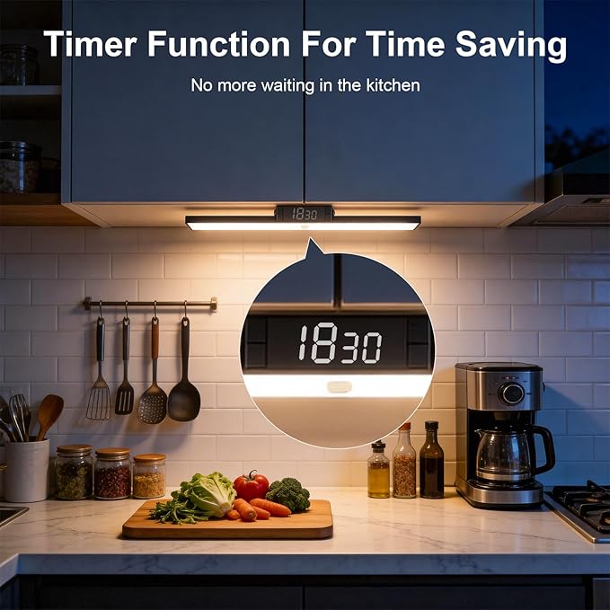 Under Cabinet Lighting with Remote & Timer, Closet Lights Motion Sensored Rechargeable 5000mAh Battery 300LM Kitchen Lighting, Under Counter Motion Lights for Kitchen 72 Magnetic Led Light Bar(Black)