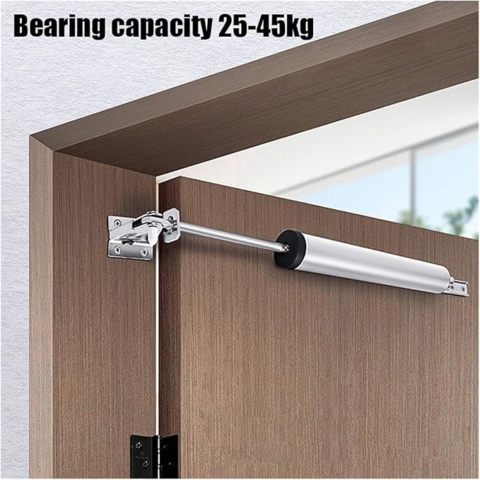 Automatic Door Closers, 25-45KG Gas Spring Automatic Door Closer Mute 90 Degrees Within The Positioning Stop Adjustable Buffer Force Soft Closing Device Door Opener(Type a Brown)