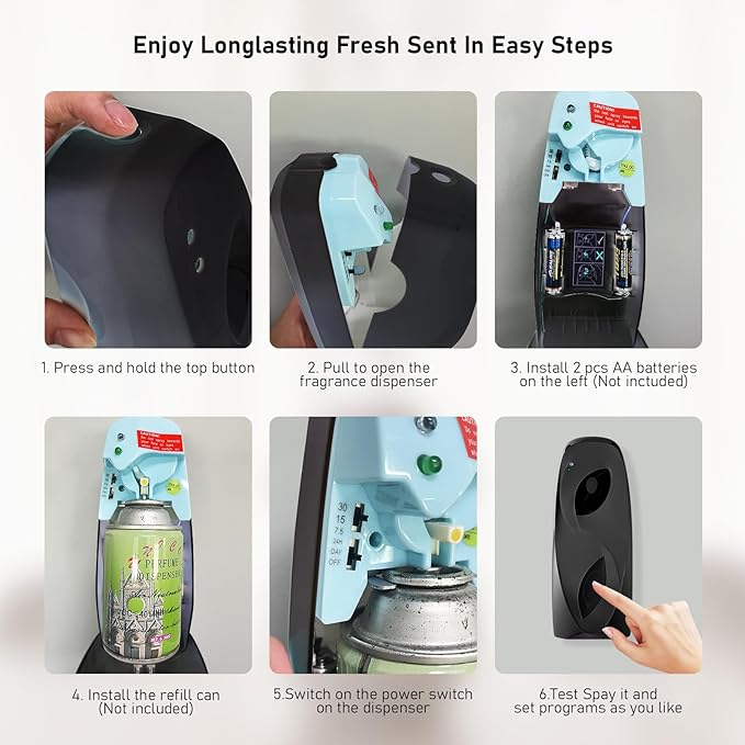 Automatic Air Freshener Spray Dispenser 2-Pack, Programmable Wall Mounted/Freestanding Aerosol Dispenser, Spray Refill Sprayer for Home & Commercial, No Drilling (Black)