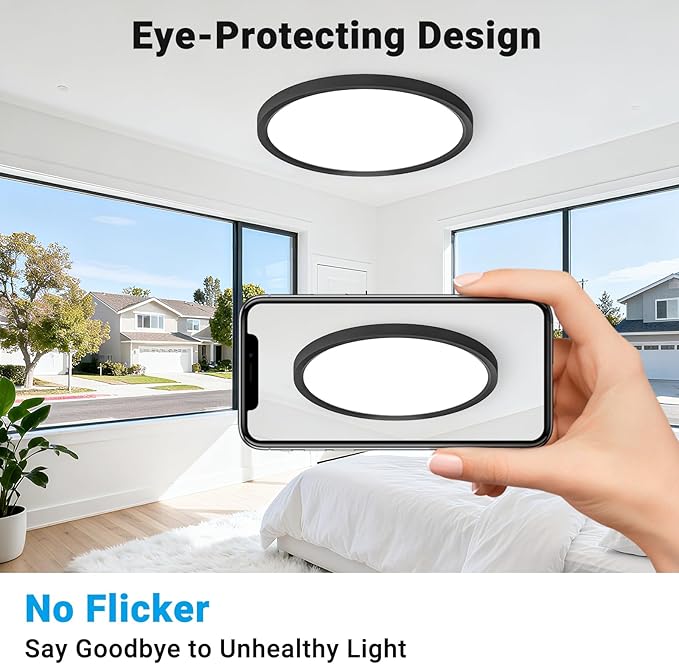 LED Flush Mount Ceiling Light,15Inch 30W,3000K/3500K/4000K/5000K/6500K 5 Color Temperatures Ceiling Light Fixture for Kitchen Porch Hallway Bedroom Bathroom and Closet,Black