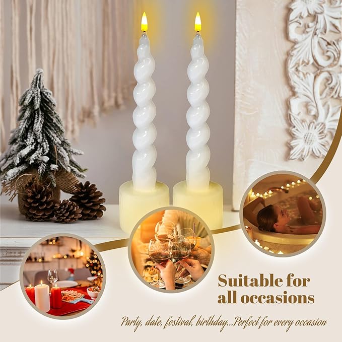 Spiral Taper Candle LED Candlesticks, 7.5 Inch Flameless Tapered Candles Battery Candle Sticks Remote Twisted Candlestick for Dinner Holiday Wedding Party Housewarming-2D