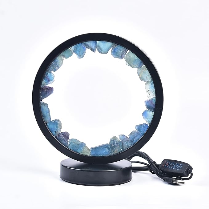 AMOYSTONE Natural Blue Fluorite Crystal Lamp, USB Powered 3-Color Adjustable Rock Night Light 7.5", Bedside Meditation Lamp for Bedroom Office Home Zen Decor