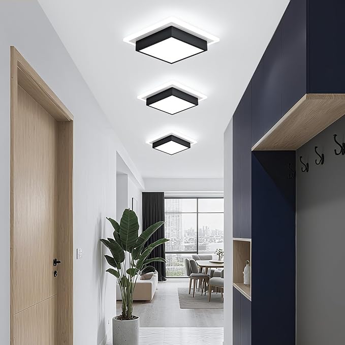 Modern LED Ceiling Light, Kitchen Ceiling Light, 6000K Cold White Flush Mount Ceiling Lamp, Square Hallway Lighting Fixtures for Living Room Bedroom Bathroom Kitchen