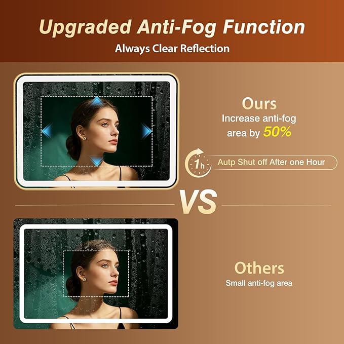 36x60 Inch LED Bathroom Mirror with Gold Frame,Front and Backlit Vanity Mirror, Stepless Dimmable Wall Mirrors with Anti-Fog, 3 Colors, Memory, Waterproof, LED Smart Bathroom Mirror