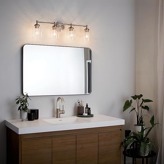 Kichler Winslow 30" Vanity Light in Brushed Nickel, 4-Light Transitional Bathroom Light with Clear Seeded Glass. (30" W x 9.25" H), 45887NI