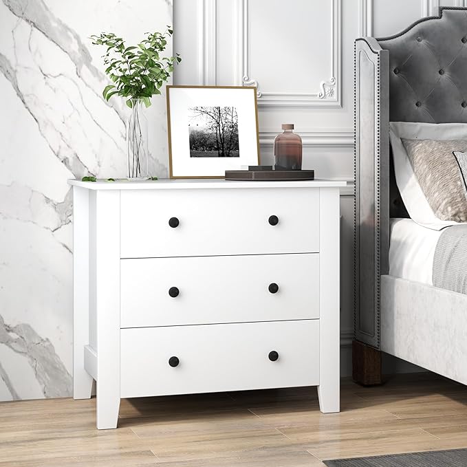 Giantex Small 3-Drawer Dresser for Bedroom - 28.5” x 18” x 26” Wide Chest of Drawers, Modern Large Nightstand, Storage Cabinet, Closet Storage Organizer for Living Room, Hallway (White)