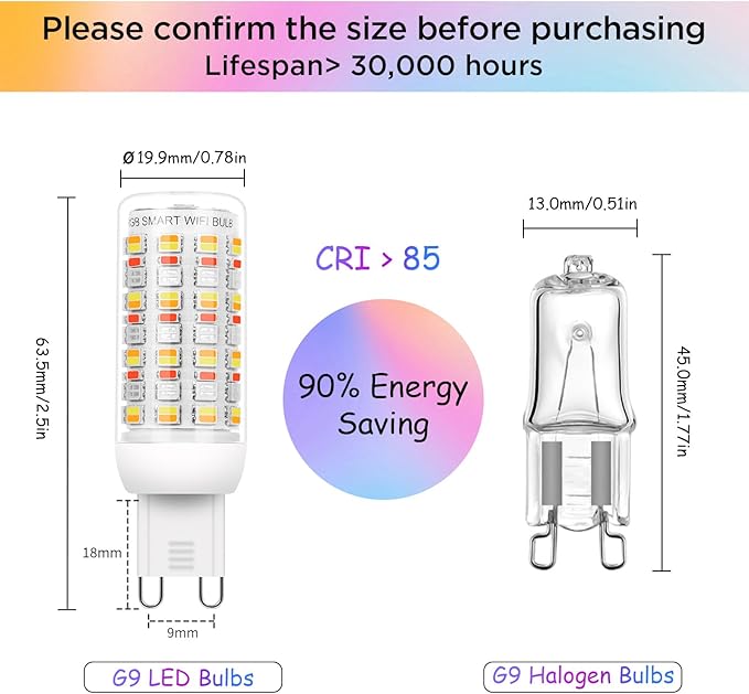 I-SHUNFA Wi-Fi RGBCW Smart G9 LED Bulbs,Compatible with Alexa/Google Home,Multicolour Dimmable,2700K-6500K,AC 120V 4W,400LM Brightness Adjustable 1%-100%,with Musical Rhythm LED Light Bulb,2 Pack