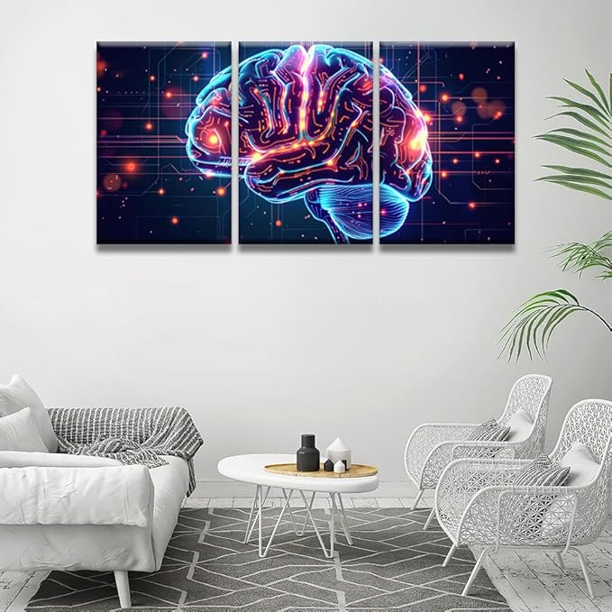 GPU, Crypto, AI, Firewall Network Security Pictures for Bedroom Wall Decor 3 Panel Wall Art Print on Canvas AI Posters and Prints Wall Hanging Decor Canvas Frame Artwork Ready to Hang 16x24inchx3