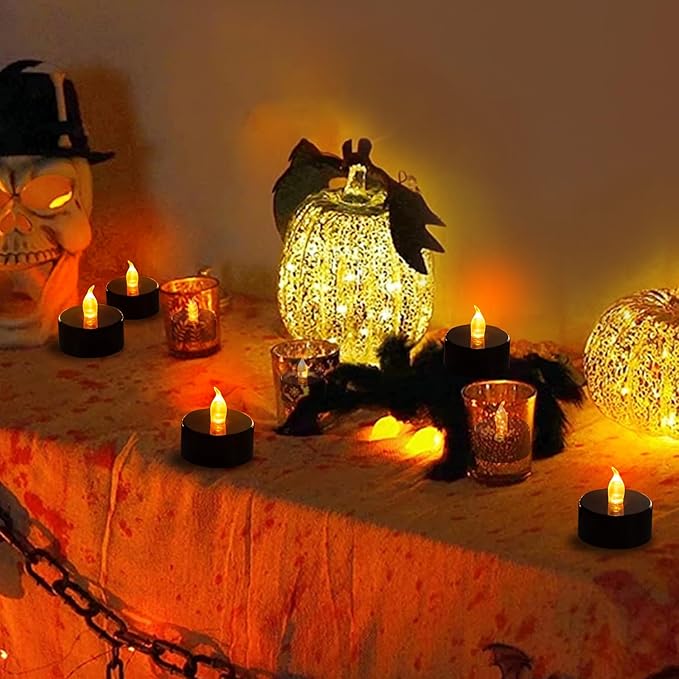 Tea Lights Battery Operated Candles LED Tea Lights Flameless Candles 200+ Hours Flickering Fake Tealights for Halloween, Christmas Aniversary Home Table Decor(Black, 100 Pack)