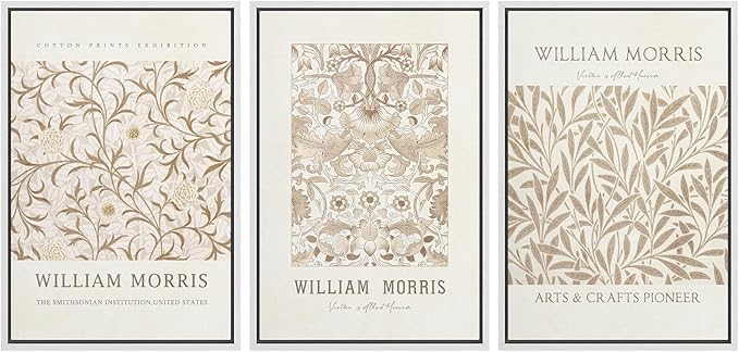 wall26 Framed Canvas Print Wall Art Set William Style Cotton Prints Exhibition Illustrations Modern Art Decorative Floral Botanical Minimal for Bedroom - 16"x24"x3 White