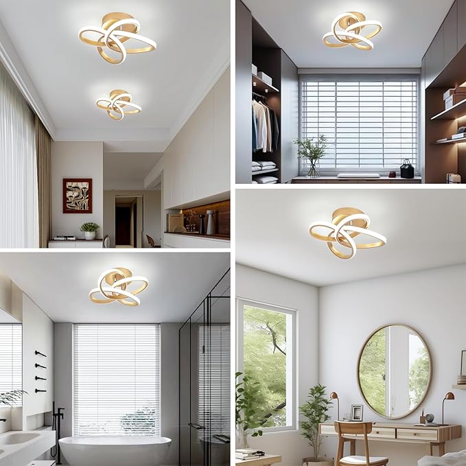 Led Ceiling Light, Gold 30cm Modern Ceiling Lights LED, Simple Curved Ceiling lamp, Ceiling Lighting Fixture for Hallway Bedroom LivingRoom Entryway Balcony Stair - 26W Cool White Light 6000K