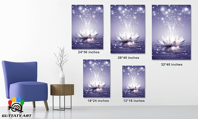 Zen Canvas Wall Art, White Lotus Flower Bloom in Water Picture, Zen Blue Flower Painting, Modern Framed Spiritual Home Artwork for Yoga Spa Meditation Spiritual Room Living Room Office 12x18 inch