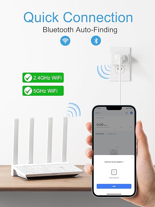 EIGHTREE Mini Smart Plug 𝟓𝐆𝐇𝐳 𝐖𝐢-𝐅𝐢 𝐂𝐨𝐦𝐩𝐚𝐭𝐢𝐛𝐥𝐞 𝟏𝟓𝐀, 𝗘𝗻𝗲𝗿𝗴𝘆 𝗠𝗼𝗻𝗶𝘁𝗼𝗿𝗶𝗻𝗴, Smart Plugs That Compatible with Alexa & Google Home & SmartThings, Remote Control, Timer