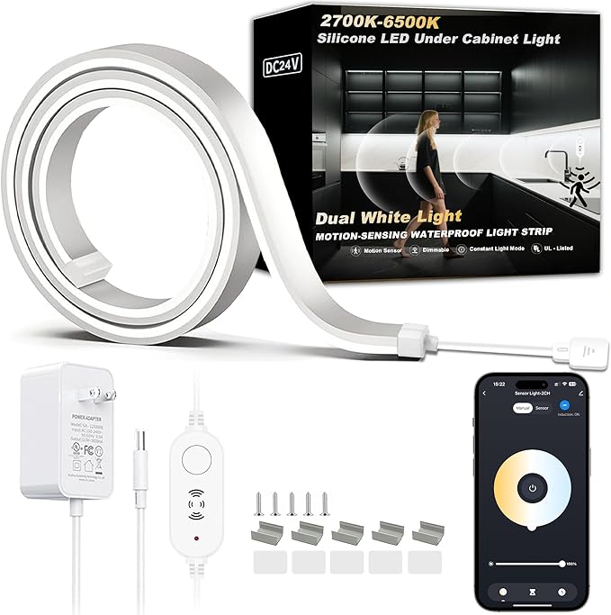 42inch WiFi LED Under Cabinet Lighting Plug in, Radar Motion & Ambient Light Sensor Silicone White 2700K-6500K, Wireless APP Control Dimmable Timing, for Google Home Alexa, for Kitchen Under Counter