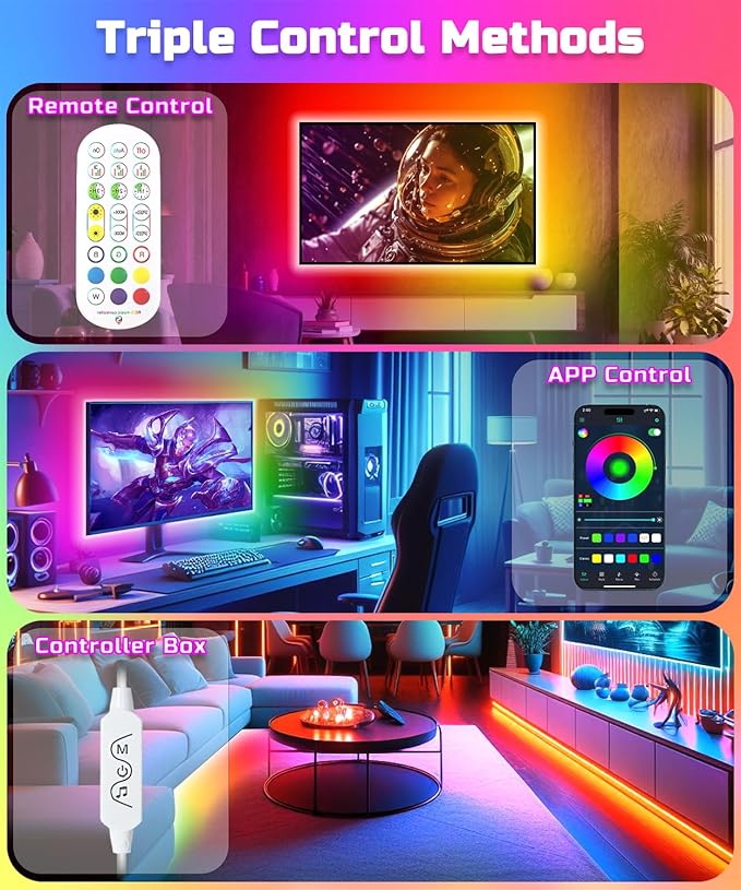 LED TV Backlight, 16.4ft RGBIC TV Backlight for 55-70 inch TV, Smart LED Light for TV with Bluetooth APP and Remote Control, Color Changing Colorful LED Light, Music Sync Function, 99+ Scene Modes