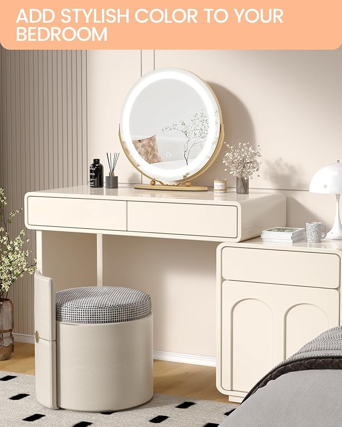 IDEALHOUSE 19 inch Makeup Mirror with Lights, Vanity Mirror with Smart Touch Control 3 Colors Dimmable Lights, 360°Rotation Gold Vanity Mirror for Bedroom, Tabletop and Desk Mirror