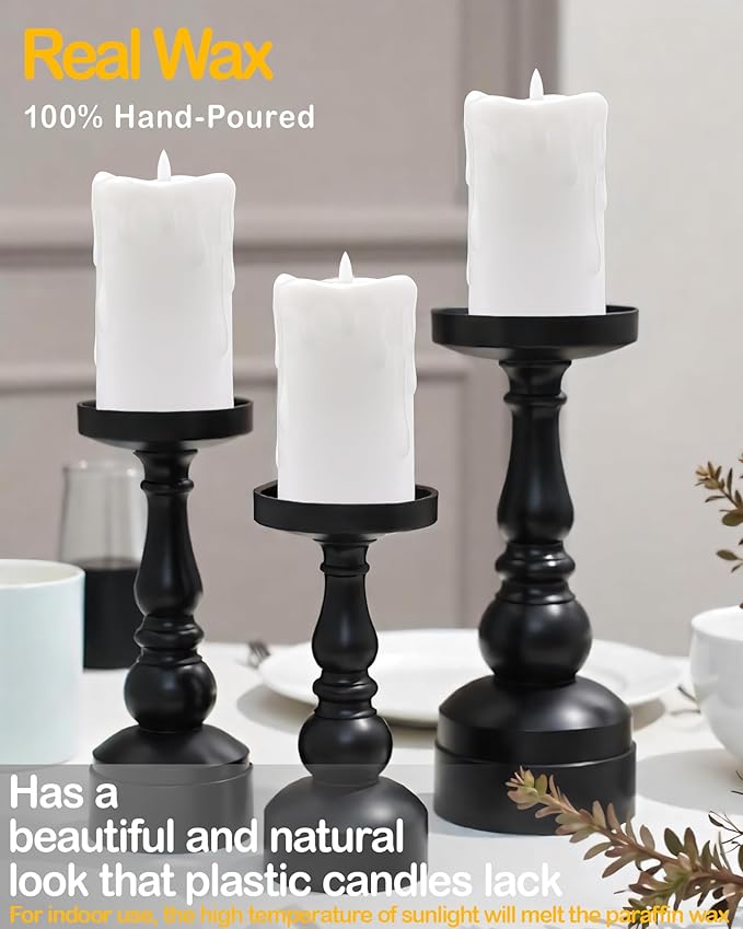 3"x6" White Flameless LED Candles - Remote Control & Timer, Set of 2 Large Real Wax Pillar Flickering Battery Candles for Table, Fireplace and Mantel Decor