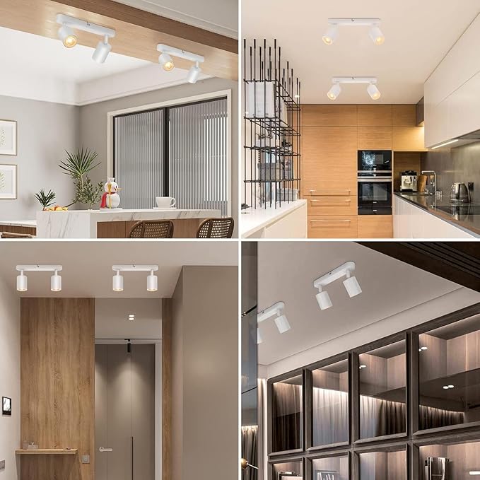 2 Way Track Lighting Kit Flexibly Rotatable Track Light Ceiling Kitchen LED Ceiling spot Light for Bedroom, Picture Wall, Hallway, Office, Bar, GU10 Socket (White-2)