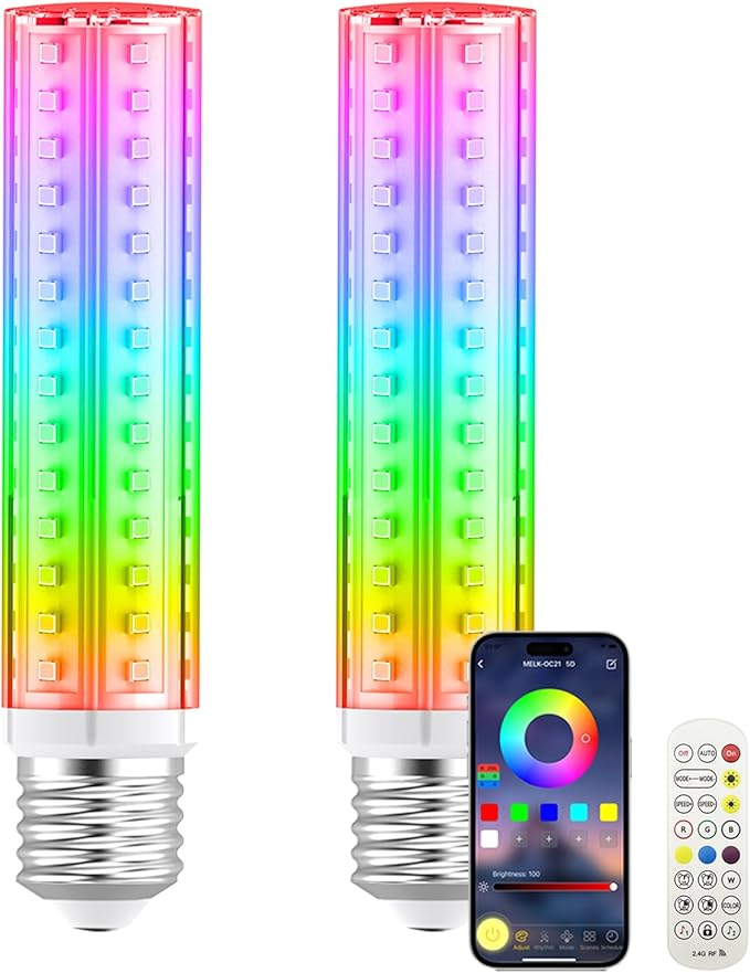 5V Low-voltage Smart LED Light Bulb, Dimmable E26 Screw Base Bulb with Remote Control, 72 Colorful Beads 16 Million Colors 10W Light Bulb with APP Control & Music Sync & Timer for Bedroom Lamp(2-Pack)