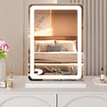 NEWBULIG 18"x13" LED Vanity Mirror with Lights, Lighted Smart Tabletop Makeup Mirrors for Desk, Touch Control Dimmable Brightness, 3 Color Lighting Modes