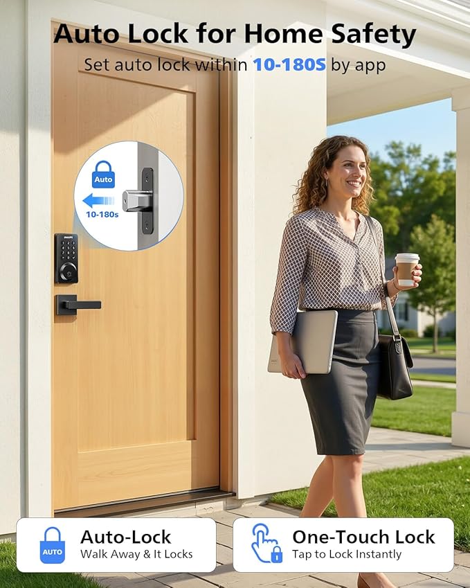 Philips Smart Lock, Smart Door Lock Built-in WiFi, App Remote Control, Keyless Entry Door Lock for Front Door, Deadbolt Lock Auto Lock, Support Alexa & Google, IP54 Waterproof, Black