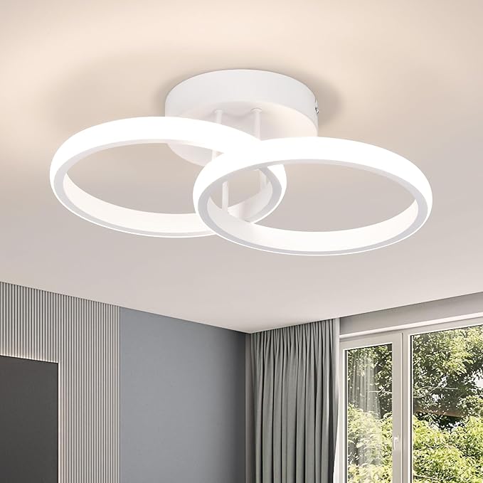 CANEOE Round Modern Led Ceiling Light Fixtures, 6000K Cool White Hallway Light Fixtures Ceiling, Bathroom Close to Ceiling Lights for Corridor Stair Aisle Lamps (White, 1 Pack)