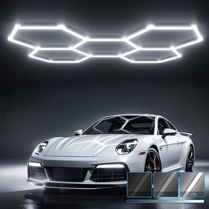 HYPERLITE Gen 2 Hexagon Garage LED Light, Upgraded 3 Level Dimmable 168W 16800LM Super Bright Garage Detailing Lights, 5 Grids Hex Shop Light, Hexagon LED Lights for Basement, Car Wash, Gym, Shop