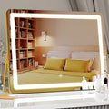 Ligheted Vanity Mirror with Lights, 14" x 12" LED Makeup Mirror, Hollywood Mirror,3 Modes Light, Smart Touch Control Dimmable, 360°Rotation, Rectangle Gold Frame