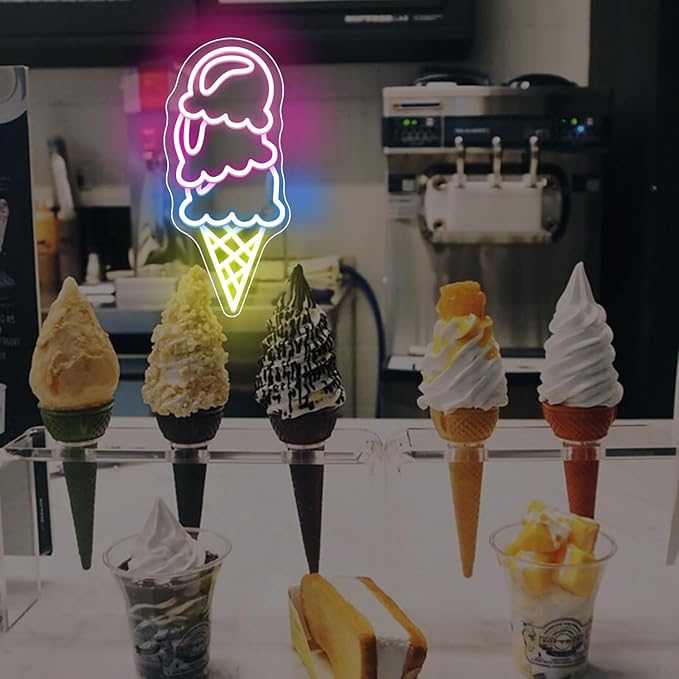 ICE-CREAM LED Neon Sign for Wall Decor USB Adjustable Brightness Living Room Bars Barbers Pub Wedding Party Salon Club Gatherings Gaming Room Man Cave Halloween Christmas Birthday Art Wall Decor