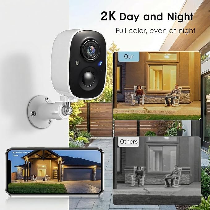 GMK Security Cameras Wireless Outdoor, 2K Battery Powered Cameras for Home Security, Color Night Vision, Motion Detection, 2-Way Talk, IP65 Waterproof, Remote Access, Cloud/SD Storage