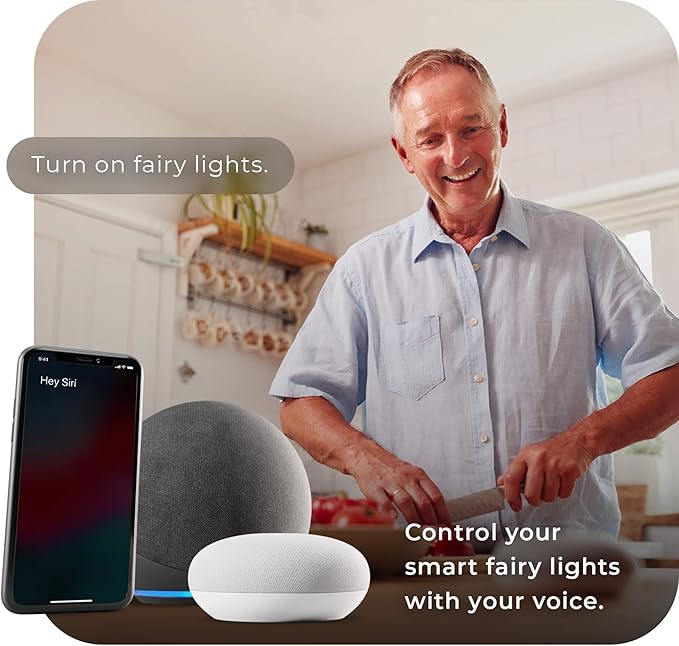 Globe Electric 50597 Wi-Fi Smart Multicolor Changing RGB LED Music Sync Plug-in Fairy Lights, No Hub Required, Voice Activated, 10 Meters/32.8 Feet, IP65 Rated, Indoor, Outdoor