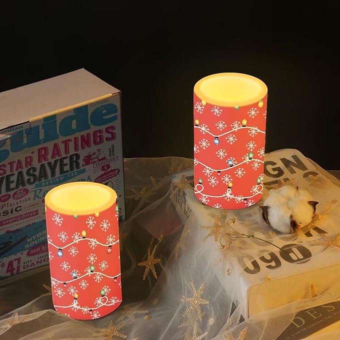 Christmas Lights Flickering Flameless Candles Battery Operated LED Candles with Remote and Timer Snowflake Decorative Candles Home Xmas Room Decor Electric Fake Plastic Pillar Candles