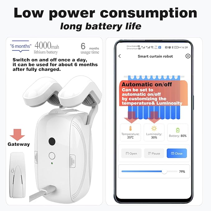 Smart Automatic Curtain Opener - Remote Controled by App/Timer/Voice,Upgraded High-Performance Motor, Automatic Light Sensor, Add Gateways,For Google Alexa,No Remote (for Roman rod/T/U track 3-in-1)