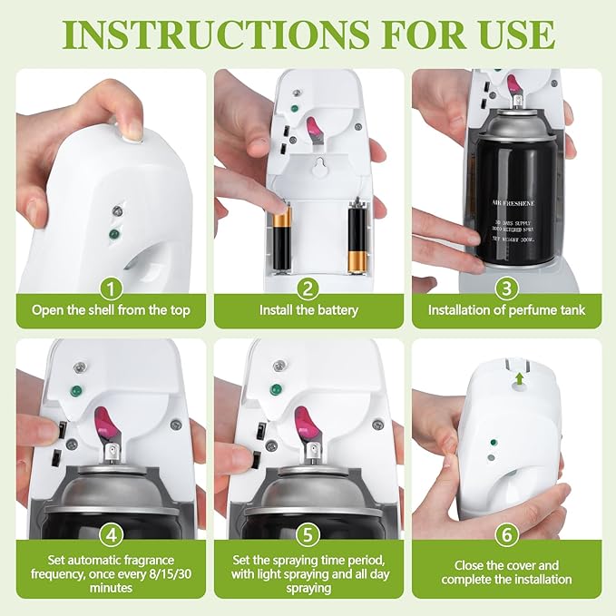 4 Pcs Automatic Air Freshener Dispenser, Wall-mounted Automatic Adjustable Fragrance Aerosol Sprayer for Bathroom, Hotel, Office and Public Area,White,Air Freshener Spray Refill not included
