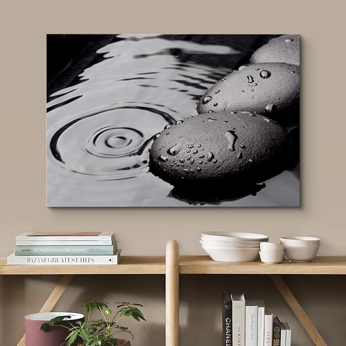 wall26 Canvas Print Wall Art Black Rocks with Ripples in The Water Floral Nature Photography Realism Bohemian Scenic Relax/Calm Cool for Living Room, Bedroom, Office - 32"x48"