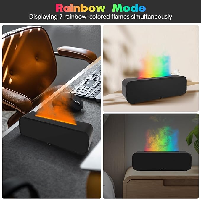 Music Color Flame Aroma Diffuser, 250ml Rainbow Flame Diffuser humidifier with smart Remote Control, 7-Color Changing Essential Oil Aromatherapy Diffuser for Home, Office, Yoga, Bedroom (Black).